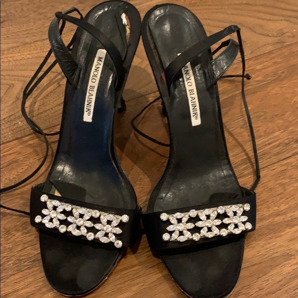 Manolo Blahnik black heels with rhinestone detail